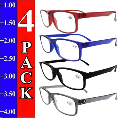 4 Pack High Power Extra Strength Reading Glasses Reader Women 1.0 ~ 4.0