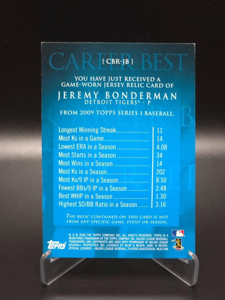 Jeremy Bonderman 2009 Topps Serie 1 Carrera de Béisbol Mejor Camiseta Tigres #CBR-JB Foto 2 de 4