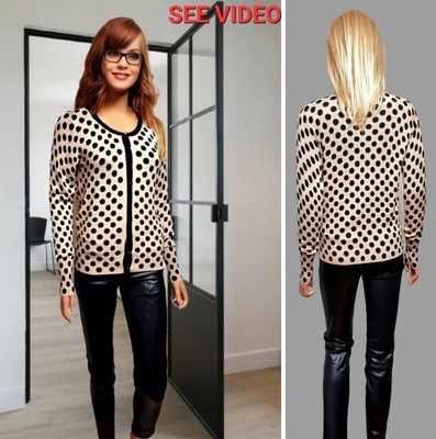 M&S CARDIGAN SIZE 12 CARAMEL MIX POLKA DOTS CRYSTAL BLACK BUTTONS THIN KNIT #3