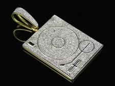 Pave Set 5.10CT Simulated Sapphire DJ Scratcher Turntables Music Men's Pendant