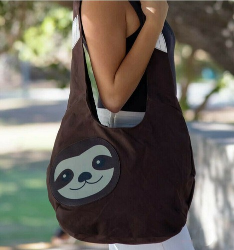 Hanging Sloth Hobo Sling Purse Bag Canvas 19" Max Tie Strap Brown - Picture 3 of 3
