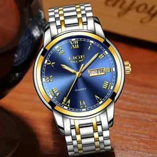 LIGE Stainless Steel Watch Luxury Date Watch for Men, Business Wristwatch