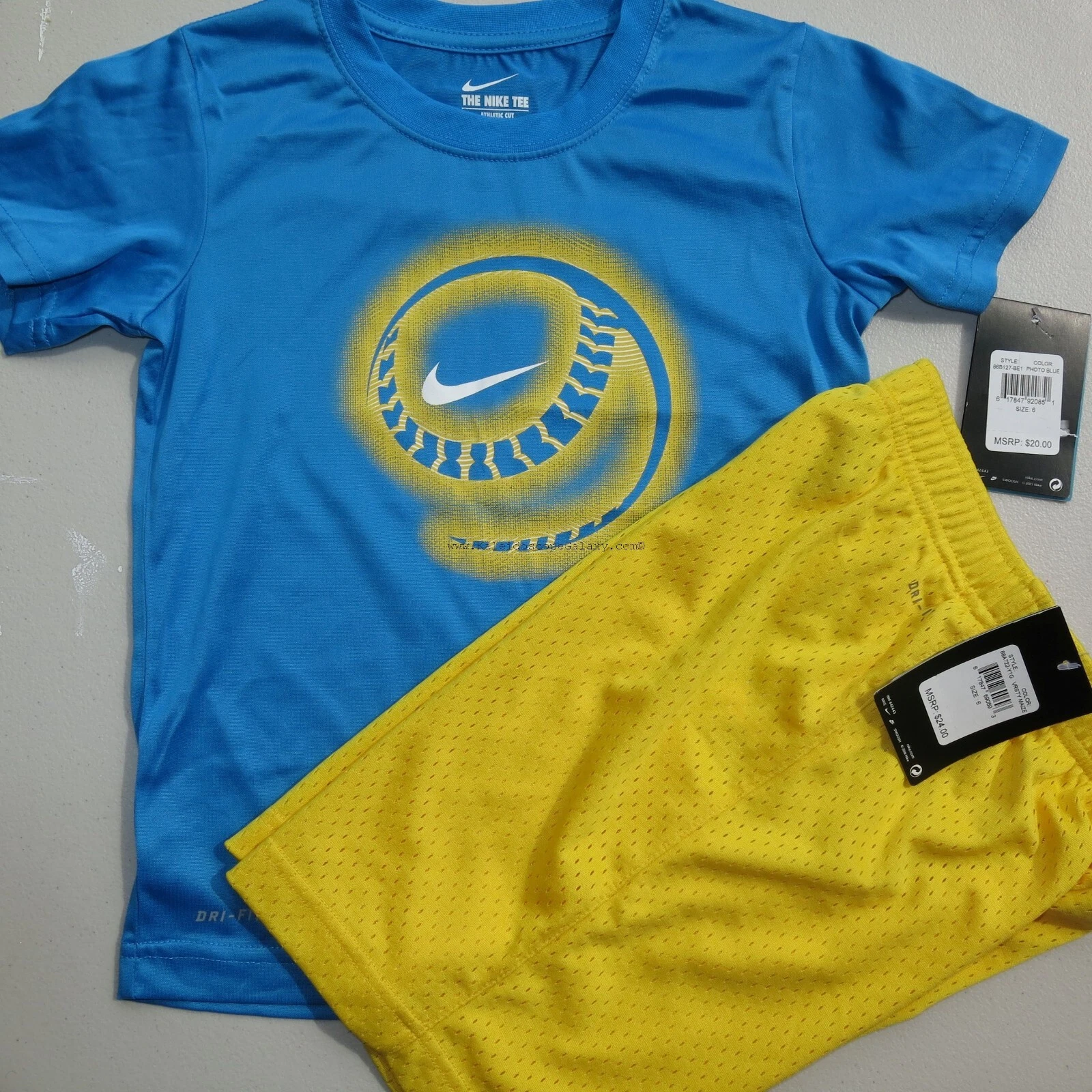 Nike Boys Size 6 Summer Dri-fit Mesh Shorts & T-Shirt Blue Yellow