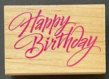 Happy Birthday Special Occasion Brush Script Word Greeting Wood Rubber Stamp