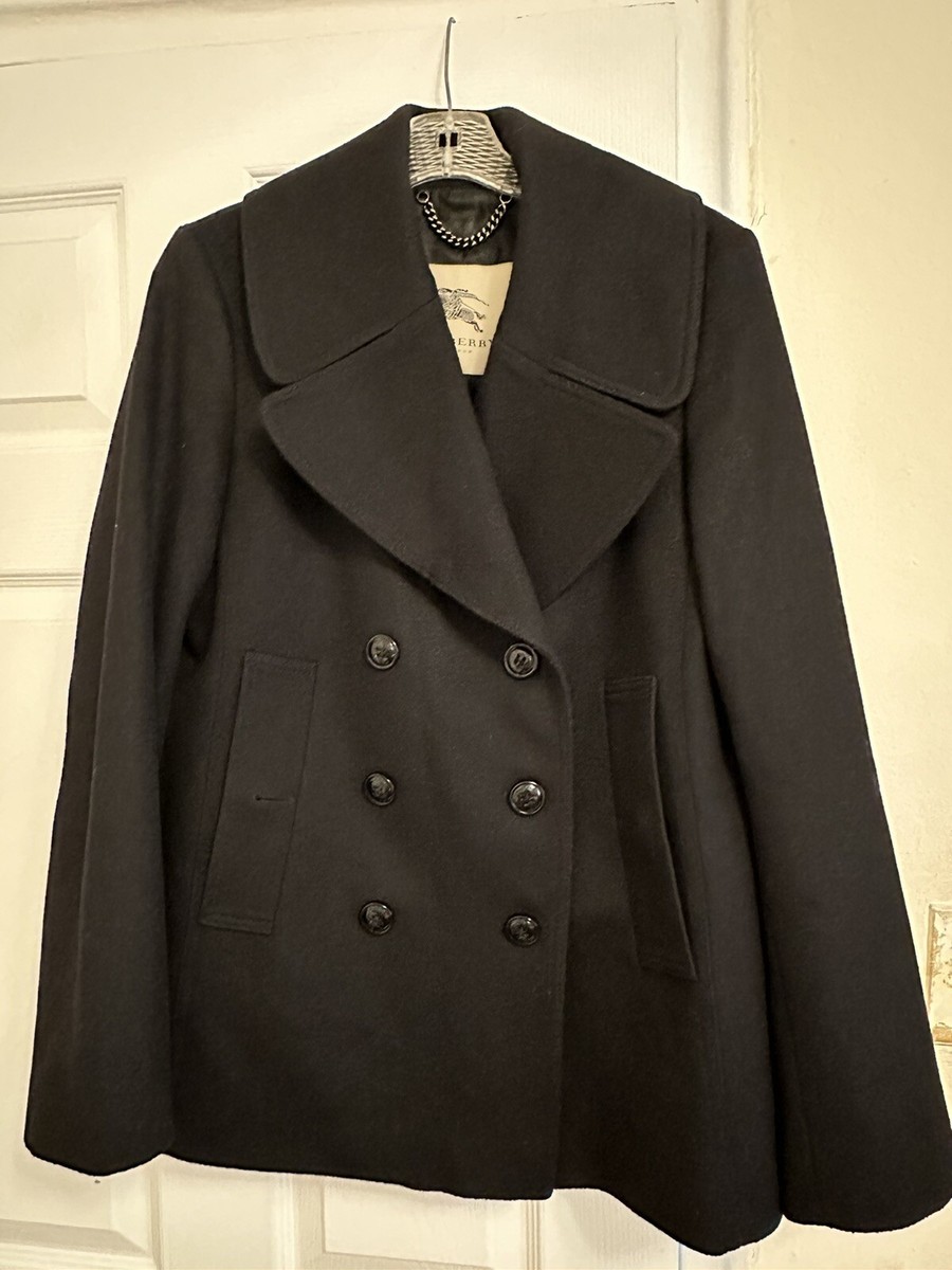 BURBERRY LONDON WOMENS. WOOL CASHMERE BLEND PEACOAT BLACK BURBERRY LONDON WOMENS. WOOL CASHMERE BLEND PEACOAT BLACK