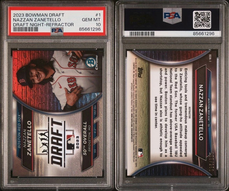 2023 Bowman Draft Nazzan Zanetello Draft Night - Refractor PSA 10 - Image 3 of 3