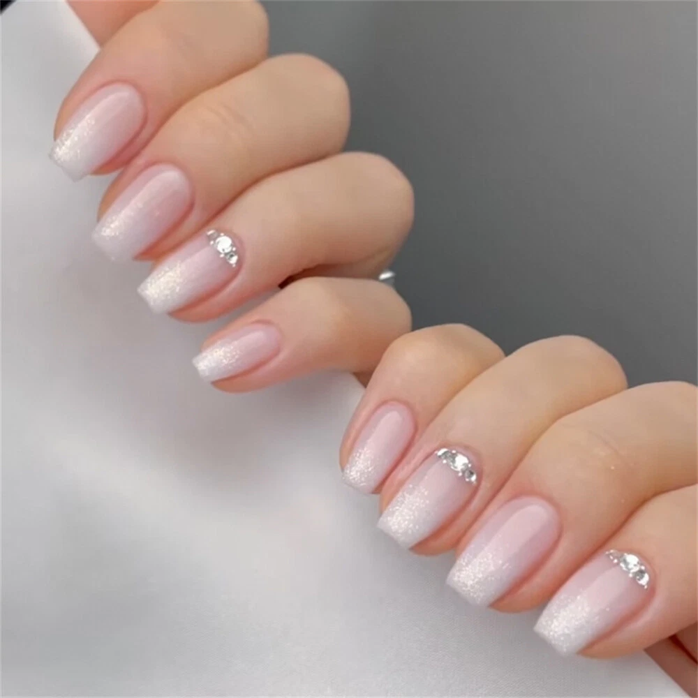 Buy Glitter Pink French Tips Fall Nails/winter Nails Short Coffin Nails  Online in India - Etsy