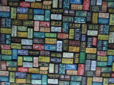 RETRO LICENCE PLATES HISTORICAL ROUTE 66 VIBRANT COLOR BLACK COTTON FABRIC BTHY 