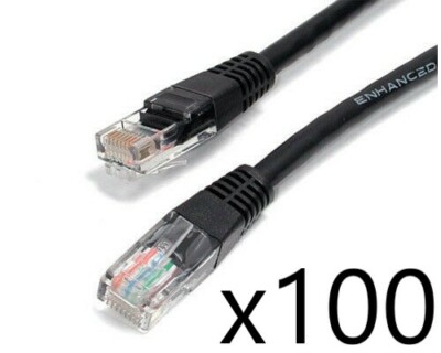 100 Pack Lot 1.5ft 18'' CAT5e Ethernet Network LAN Router Patch Cable Cord Black