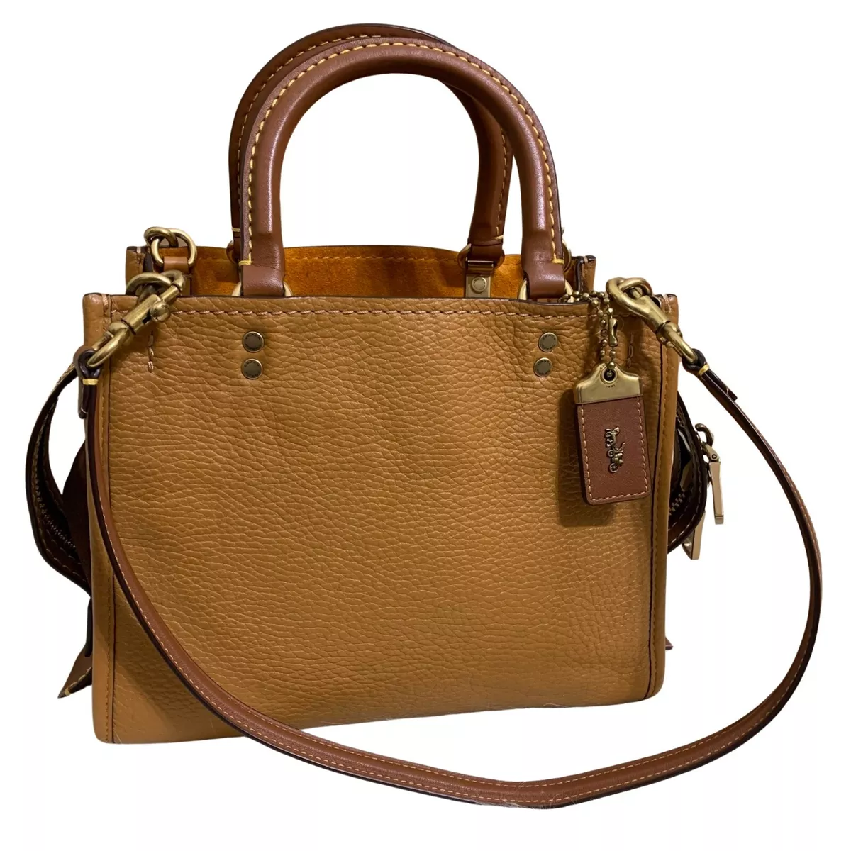 COACH ROGUE 25 Rare Light Saddle Bamboo Leather Suede 3 way Satchel 21598 C3877