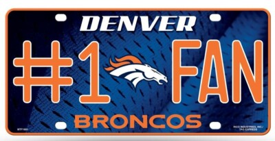 Denver Broncos #1 Fan Metal License Plate, Licensed by Rico- Made In USA