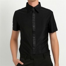 Men Dance Shirt Ballroom Modern Salsa Samba Latin Short Sleeve Danceclothes Slim