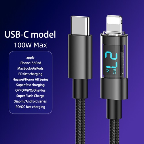 100W USB Superschnellladekabel Ladegerät Typ C 1m/2m Datenkabel mit LED Display - 第 7/22 張圖片
