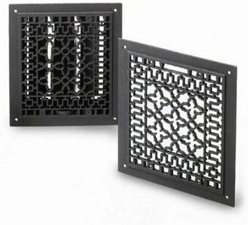 Elegant Cast Iron Floor Grate Grille - Matte Black, 12" x 14" Elegant Design - Picture 8 of 9