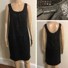 New York & Co Black Sequin Shift Dress Sz 6 Sleeveless  Cocktail Party Evening