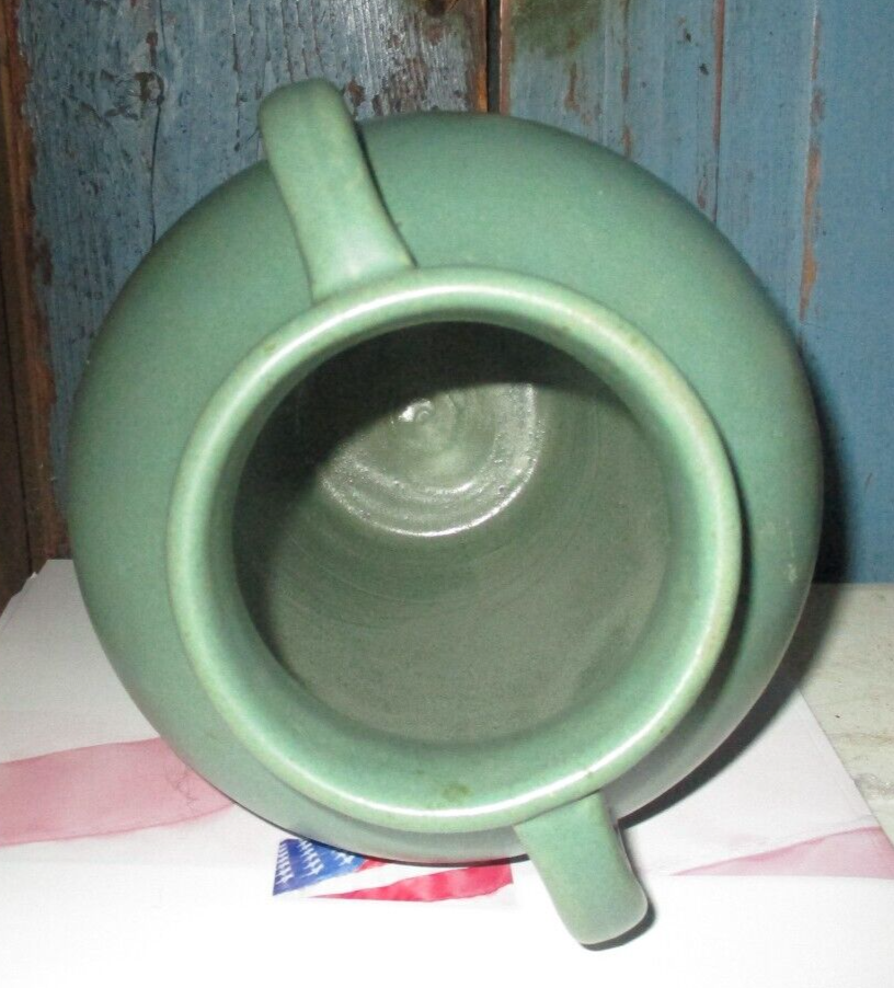 VINTAGE ZANESVILLE POTTERY ARTS & CRAFTS MATTE GREEN CERAMIC HANDLED