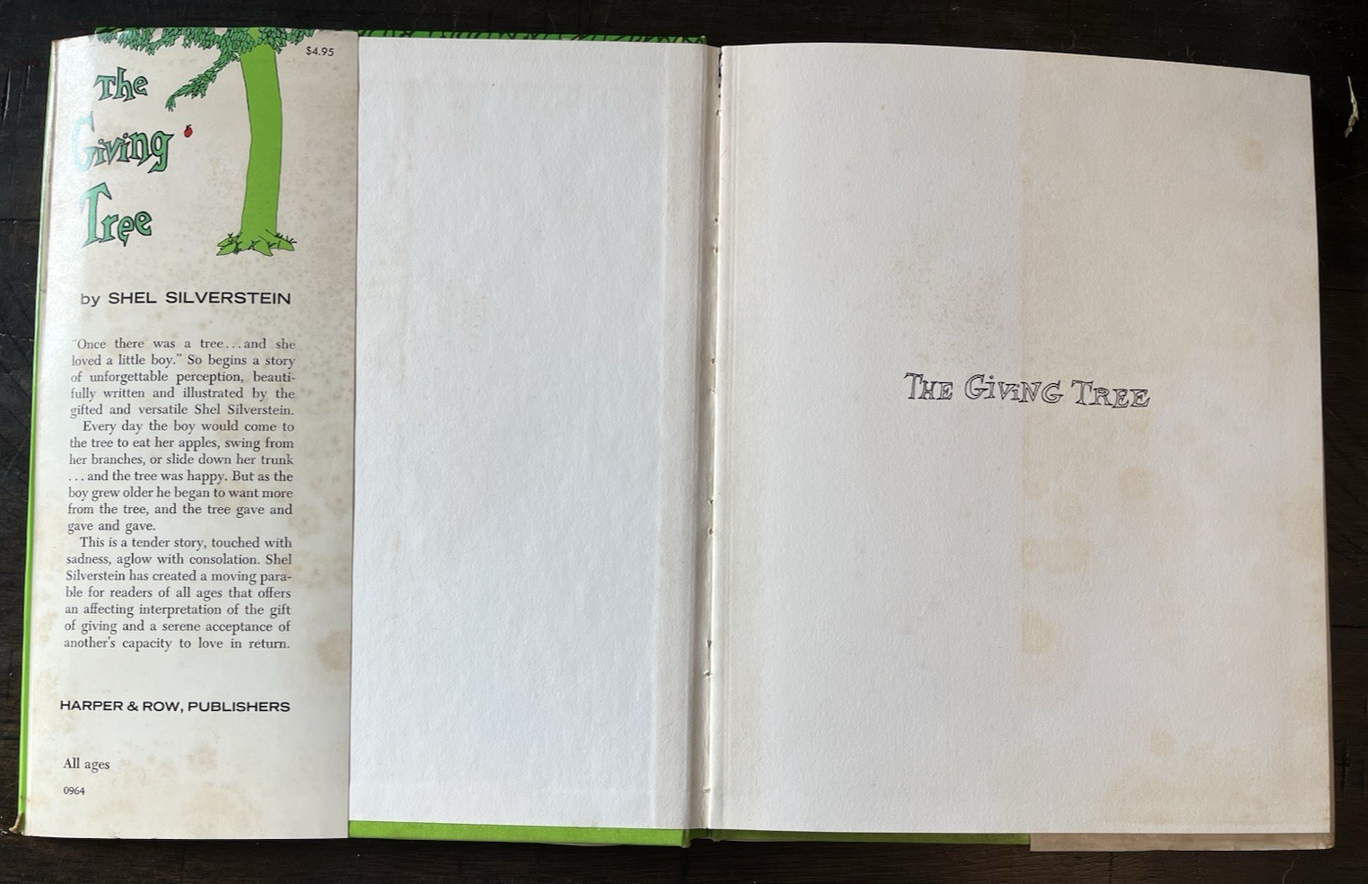 FILA The Giving Tree Shel Silverstein Vintage HC Book With Dust Jacket Harper & Row