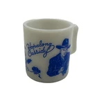 Vintage HOPALONG CASSIDY Cowboy Western White Milk Glass Mug Childs Cup Blue
