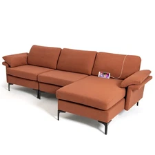 Modern Modular L-shaped Sectional Sofa w/ Reversible Chaise & 2 USB Ports Red