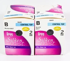 L'eggs Silken Mist Control Top  Ultra Sheer Leg BLACK MIST Tight Size B 4 Pairs