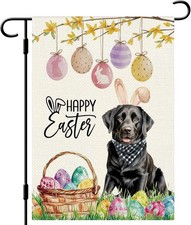 Happy Easter Dog Garden Flag Black Labrador Eggs Flag Double Side, 12��18 Inch