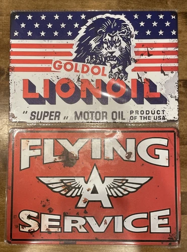 Lot of 2  Vintage Style Oil / Gas Tin Signs 8x12 - new