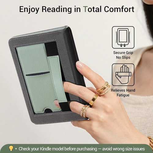 Custodia CoBak per Kindle Paperwhite 12a Generazione 7" - Supporto, Cinghia a Mano, Verde Salvia - Foto 4 di 9
