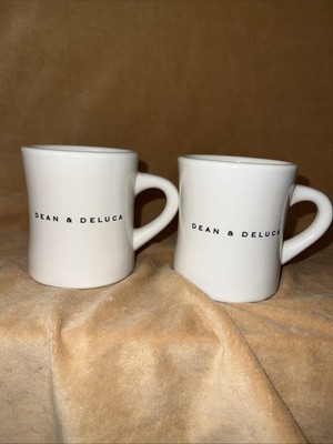 Dean & Deluca New York Cream Color Coffee Mugs, Set of 2, Diner Style Mugs
