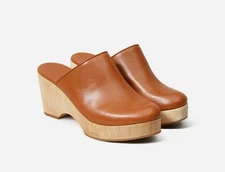 Everlane The Clog in Sz 6.5 Cognac Leather Natural Wood Outsole Bohemian Scandi