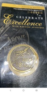 1990s Solid Brass Medallion ~ "Above & Beyond" ~ Award of Excellence With Folder