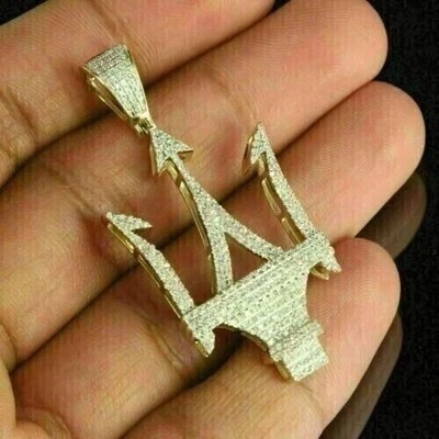 1.60Ct Lab Created Diamond Trident Men's Pendant 14k Yellow Gold Plated Silver
