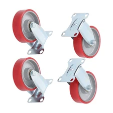 LABLT 4× 4" Heavy Duty polyurethane Casters W/two fixed + two universal Red