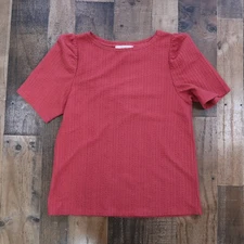 LOFT Ann Taylor Womans Large Short Sleeve Textured Cranberry Top Dark Pink
