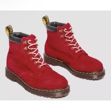 Dr. Martens 939 Ben Suede Padded Collar Lace Up Boots Red