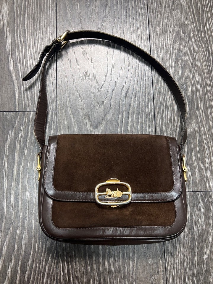Luxury Vintage Celine Paris Suede Leather Handle Shoulder Bag