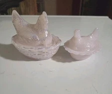 Tuscan Pink  Glass~ Mosser ~Hen on Nest Trinket Dish & Tuscan Pink Salt ~SPECIAL