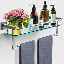 Bathroom Glass Shelf with Towel Rack Organizer Wall-Mounted Bathroom Storage SUS