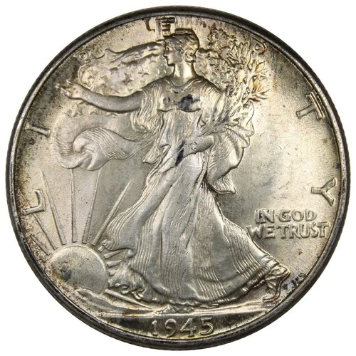 1945 Walking Liberty Half Dollar UNC/BU Uncirculated Coin Spots A2730