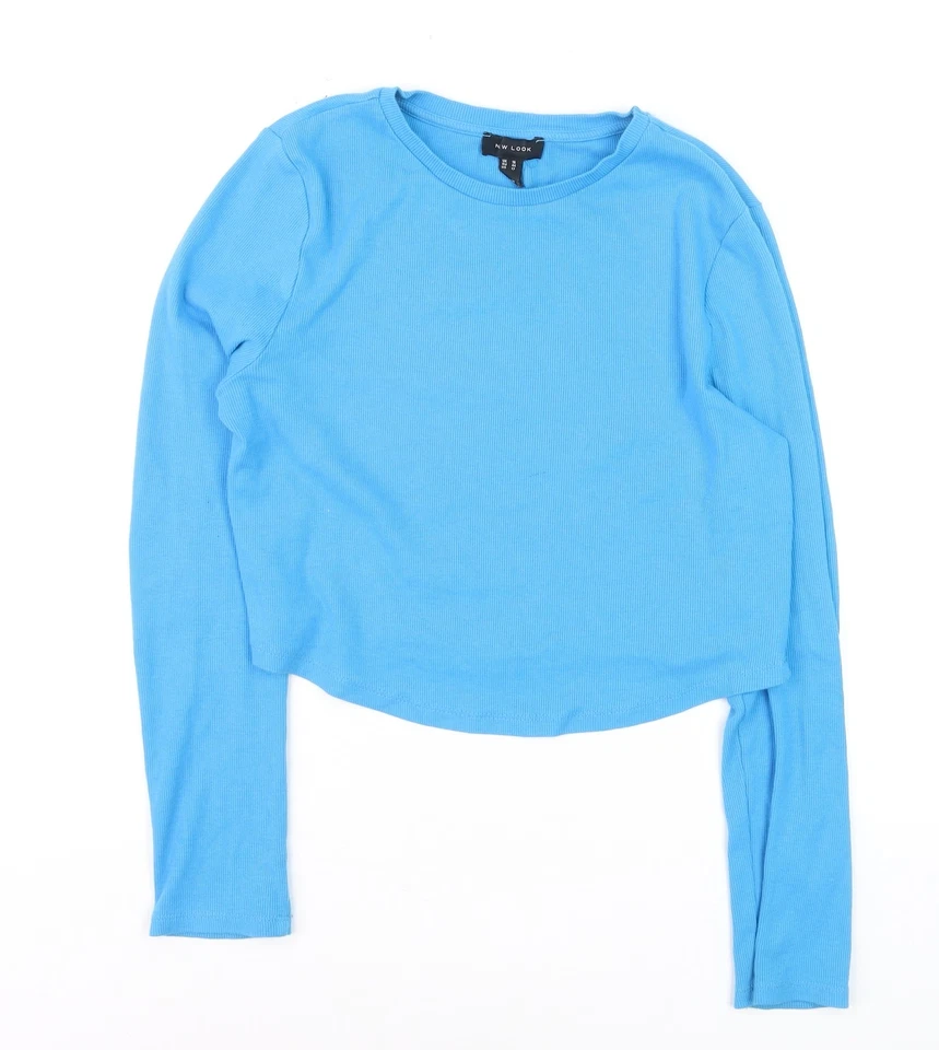 New Look Women’s Blue Cropped Long Sleeve Cotton T-Shirt Size 16 - Image 1 of 4