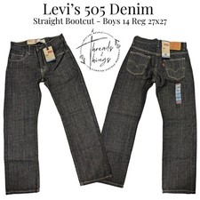 NWT Levi's 505 Jeans Boys 14 Reg 27 Dark Denim Straight Bootcut Sits Below Waist