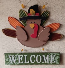 Pilgrim Turkey Metal  Wood Welcome sign decor fall