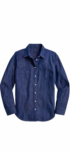 J.Crew Factory Blue Denim Long Sleeve Button-Up Shirt Point Collar Pockets L