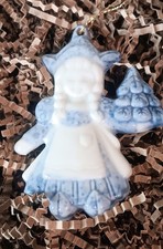 Adorno de árbol de Navidad vintage de porcelana azul de Delft ángel holandés Holanda 3"