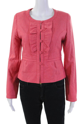 Courreges Womens Crew Neck Ruffle Button Front Long Sleeve Jacket Red Size 38