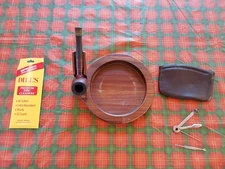 Vintage Estate Smoking Pipe Stand Leather Tobacco pouch Multi Tool & Pipe