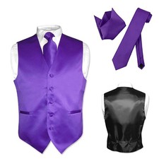 Men's Dress Vest NeckTie Hanky PURPLE INDIGO Neck Tie Set for Suit or Tuxedo