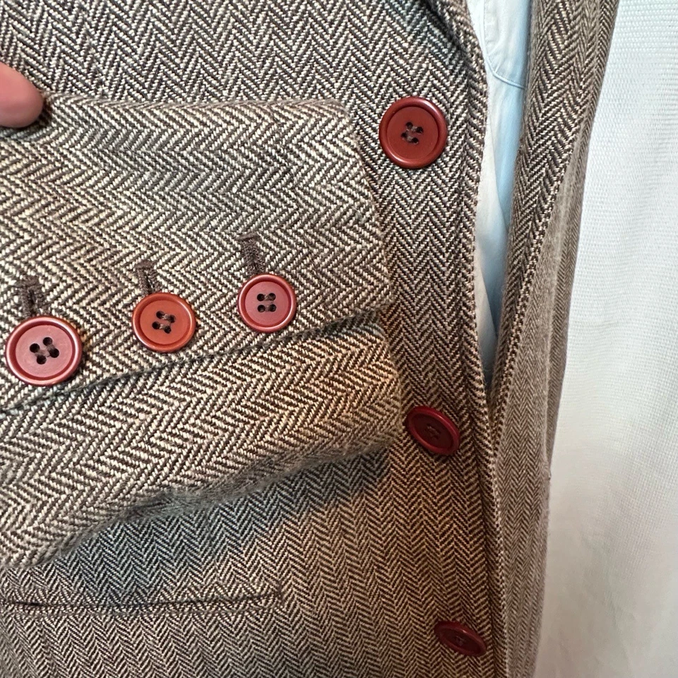 Men’s Fossil XL Brown Two-Button Herringbone Sport Coat Blazer Jacket - Image 3 of 4