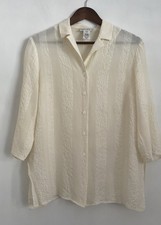 Vintage Rena Rowan Ivory Cream Floral Oversized 100% Silk Shirt Blouse Size 10