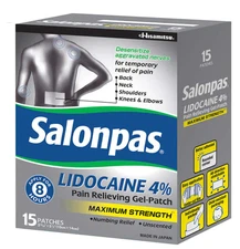 Salonpas 15ct Pain Relieving Gel Patches - with 4% LIDOCAINE. EXP 03/27