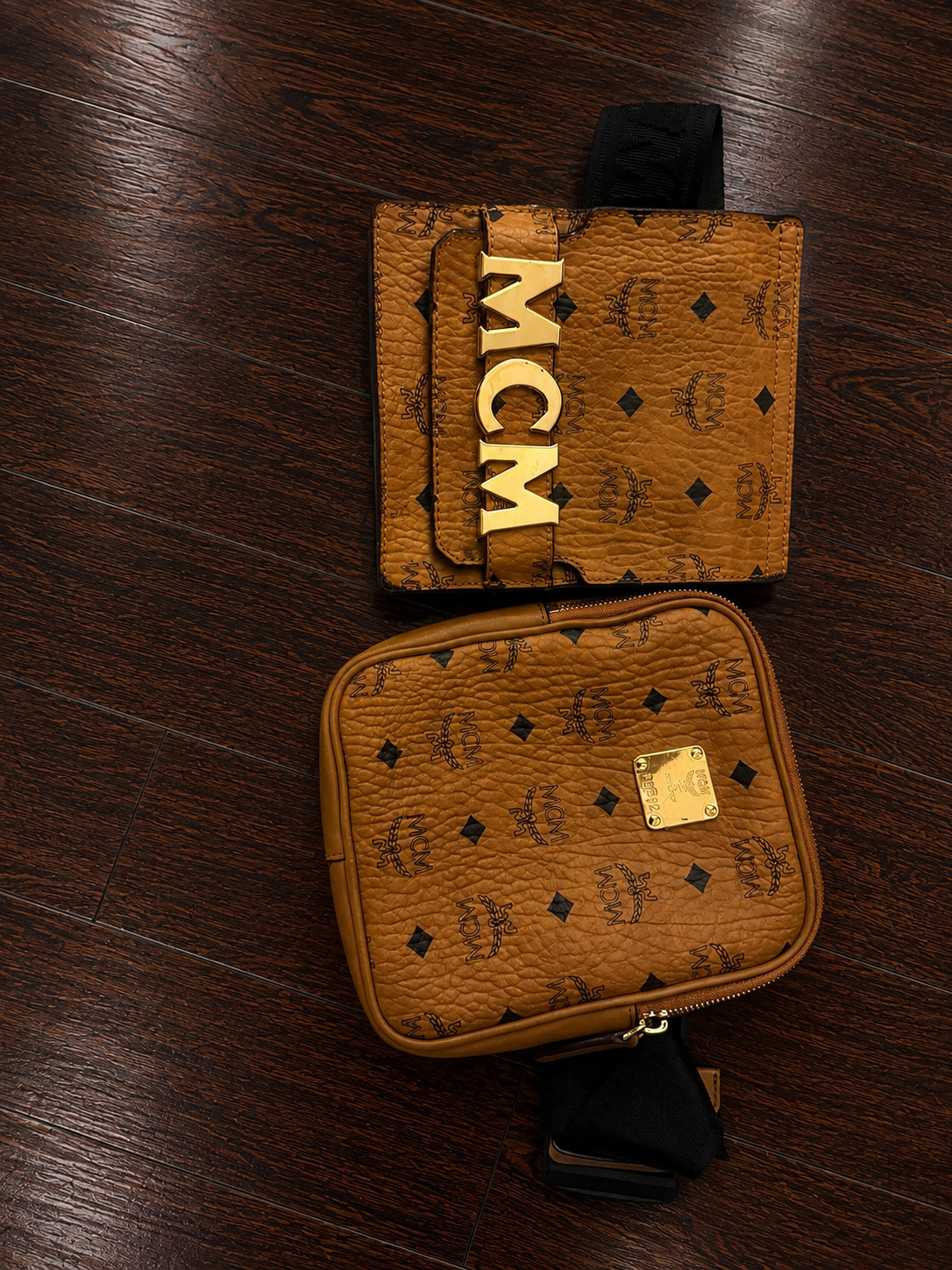 MCM Cognac Visetos Multifunction Utility Belt Bag / Crossbody Pouch Set image 2